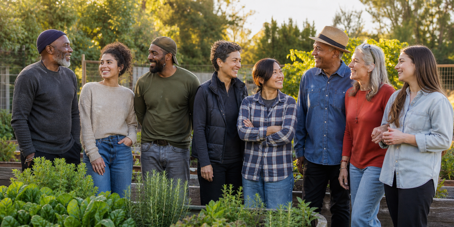 Community members growing together at a neighborhood garden
