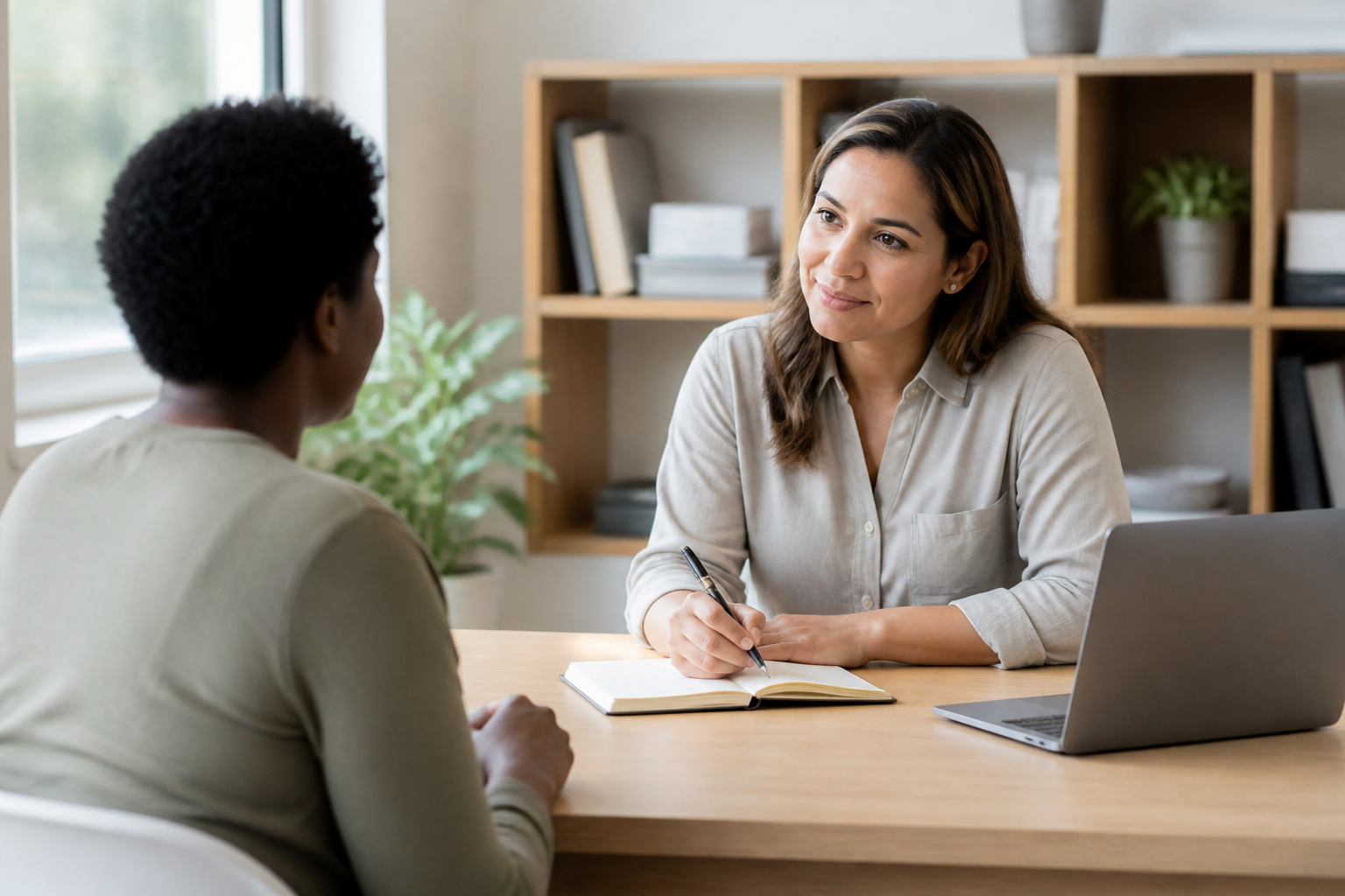 A support specialist listening carefully to an applicant